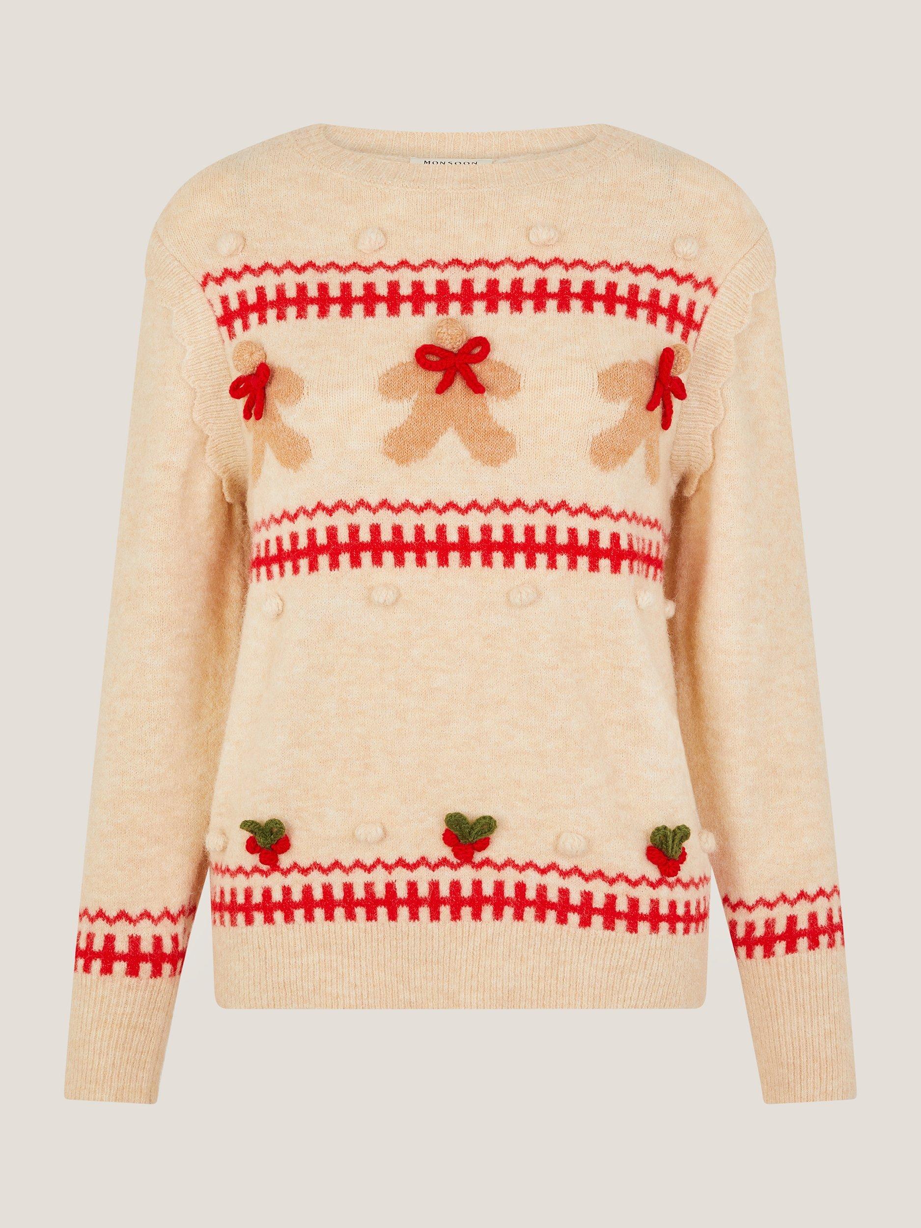 Product image 5 of 5, which shows Monsoon Bess Gingerbread Embellished Jumper, Ivory, XXL