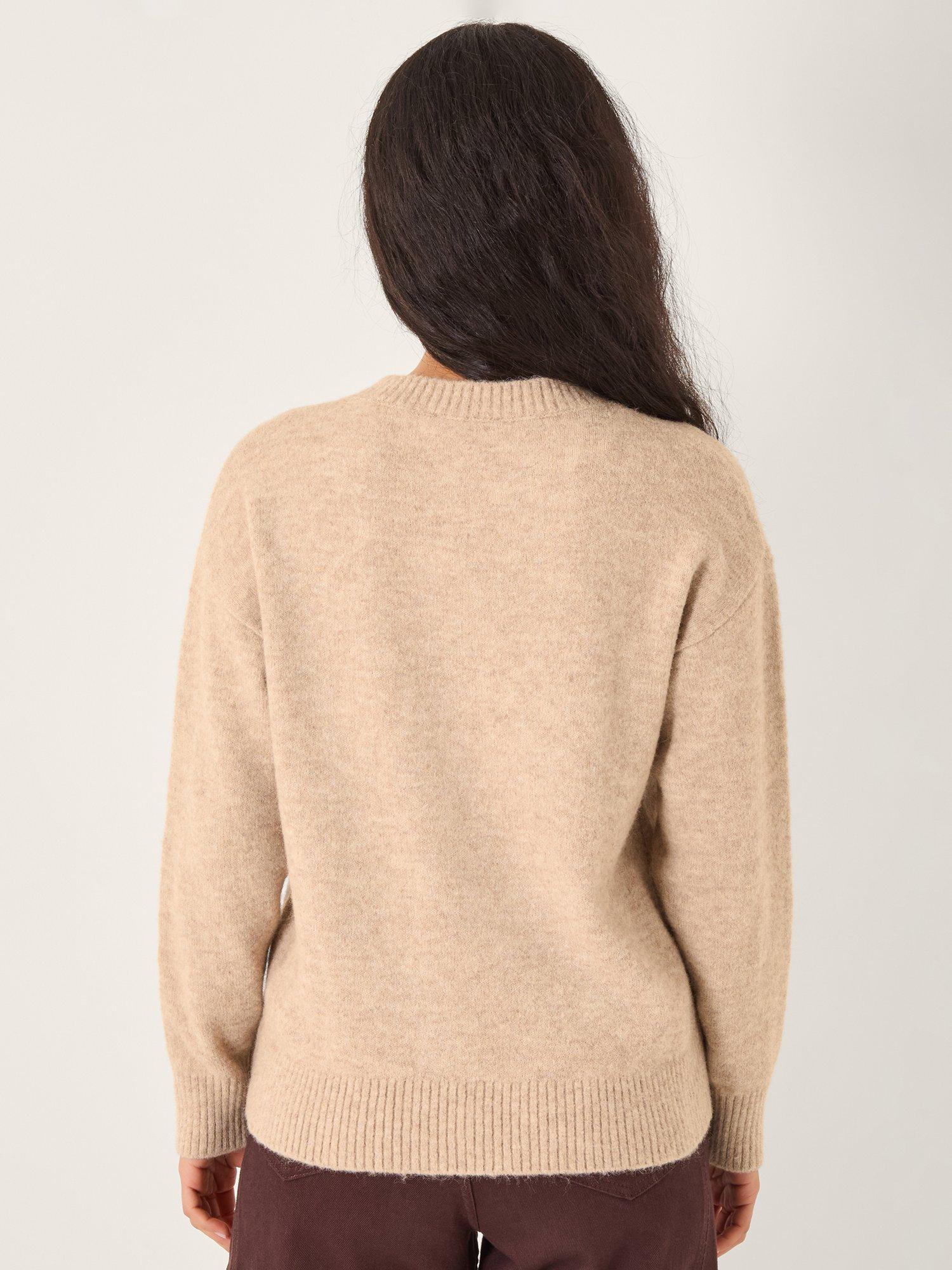 Product image 2 of 5, which shows Monsoon Edie Embellished Christmas Jumper, Camel, S