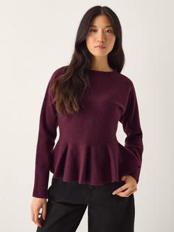 Monsoon Peony Peplum Jumper, Burgundy
