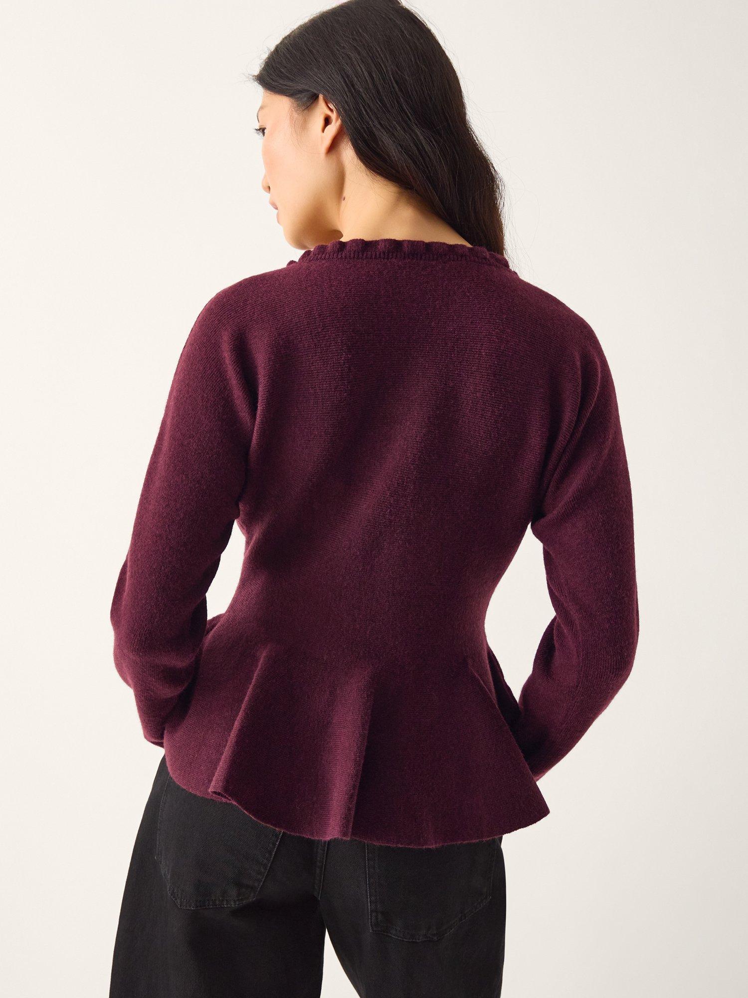 Product image 2 of 4, which shows Monsoon Peony Peplum Jumper, Burgundy, S