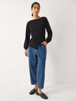 Monsoon Sofia Knot Button Asymmetrical Jumper, Black