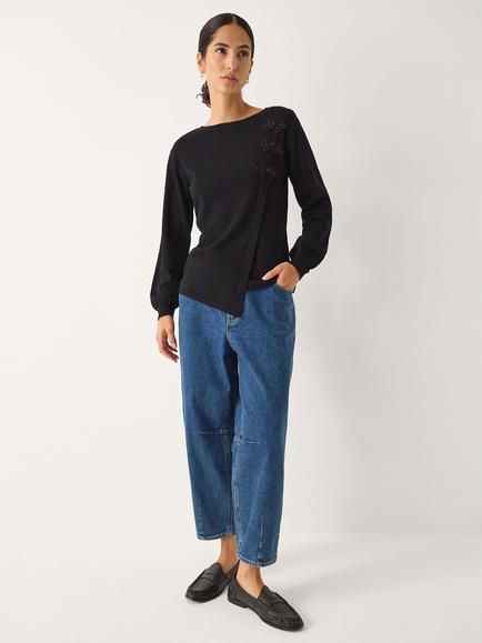 Monsoon Sofia Knot Button Asymmetrical Jumper, Black