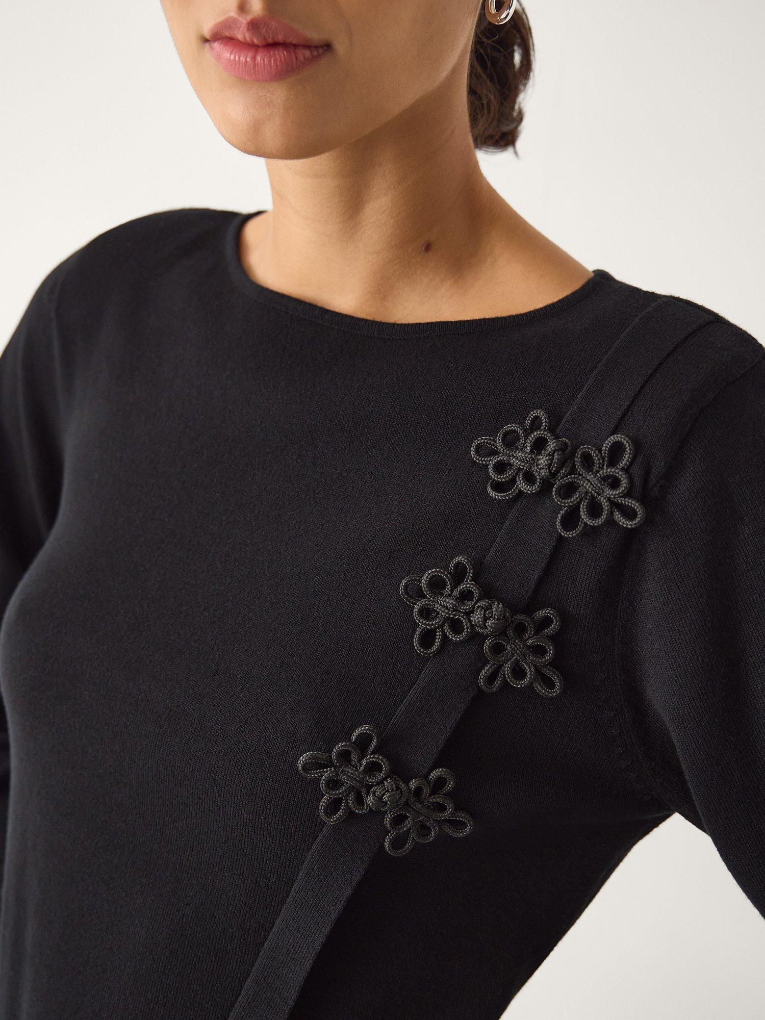 Product image 4 of 4, which shows Monsoon Sofia Knot Button Asymmetrical Jumper, Black, S