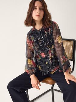Monsoon Azami Sparkle Sheer Shirt, Black/Multi, Black/Multi