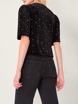 Monsoon Emma Embellished Velvet Top, Black - view 2, Black