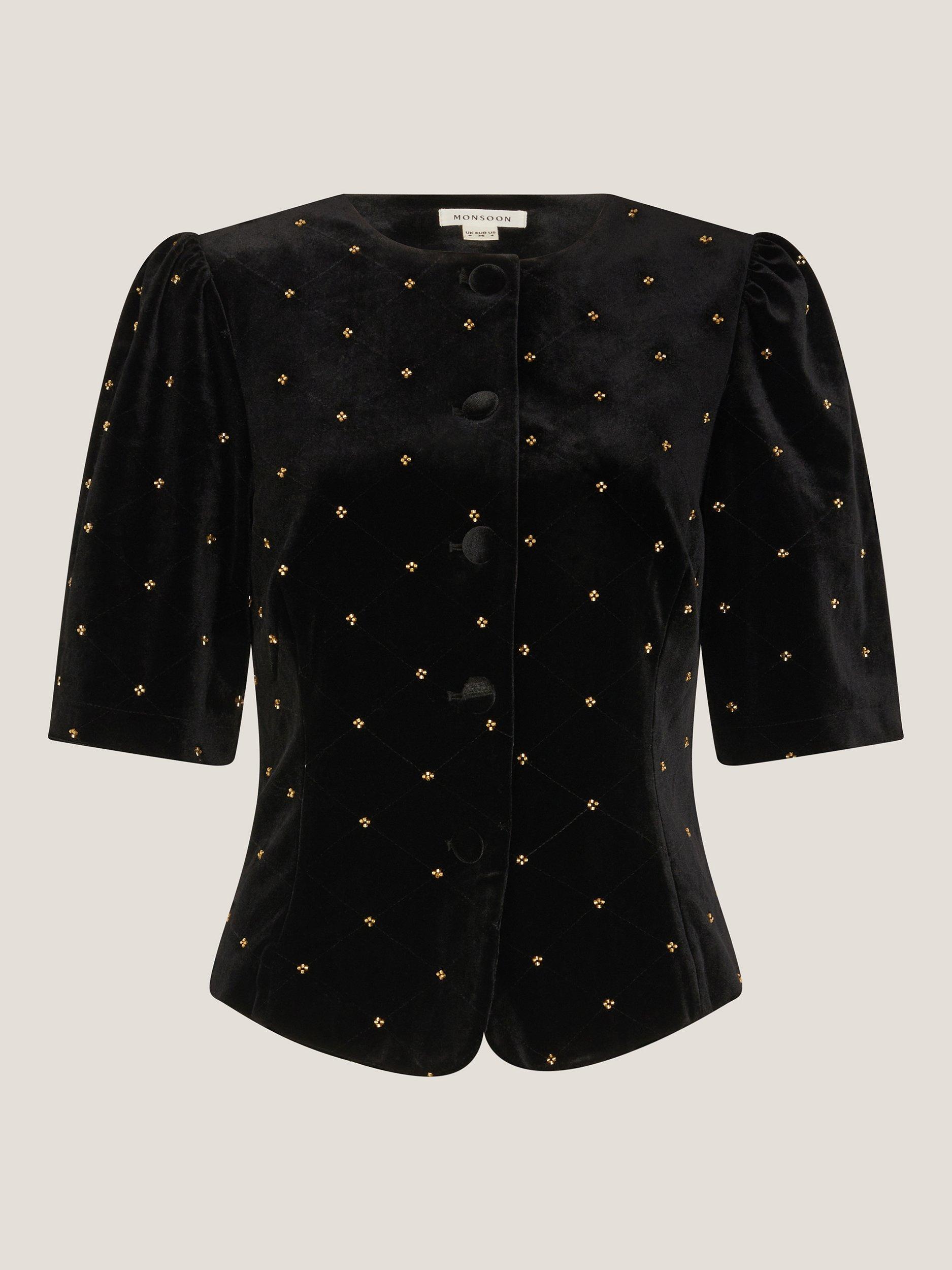 Product image 5 of 5, which shows Monsoon Emma Embellished Velvet Top, Black, 8