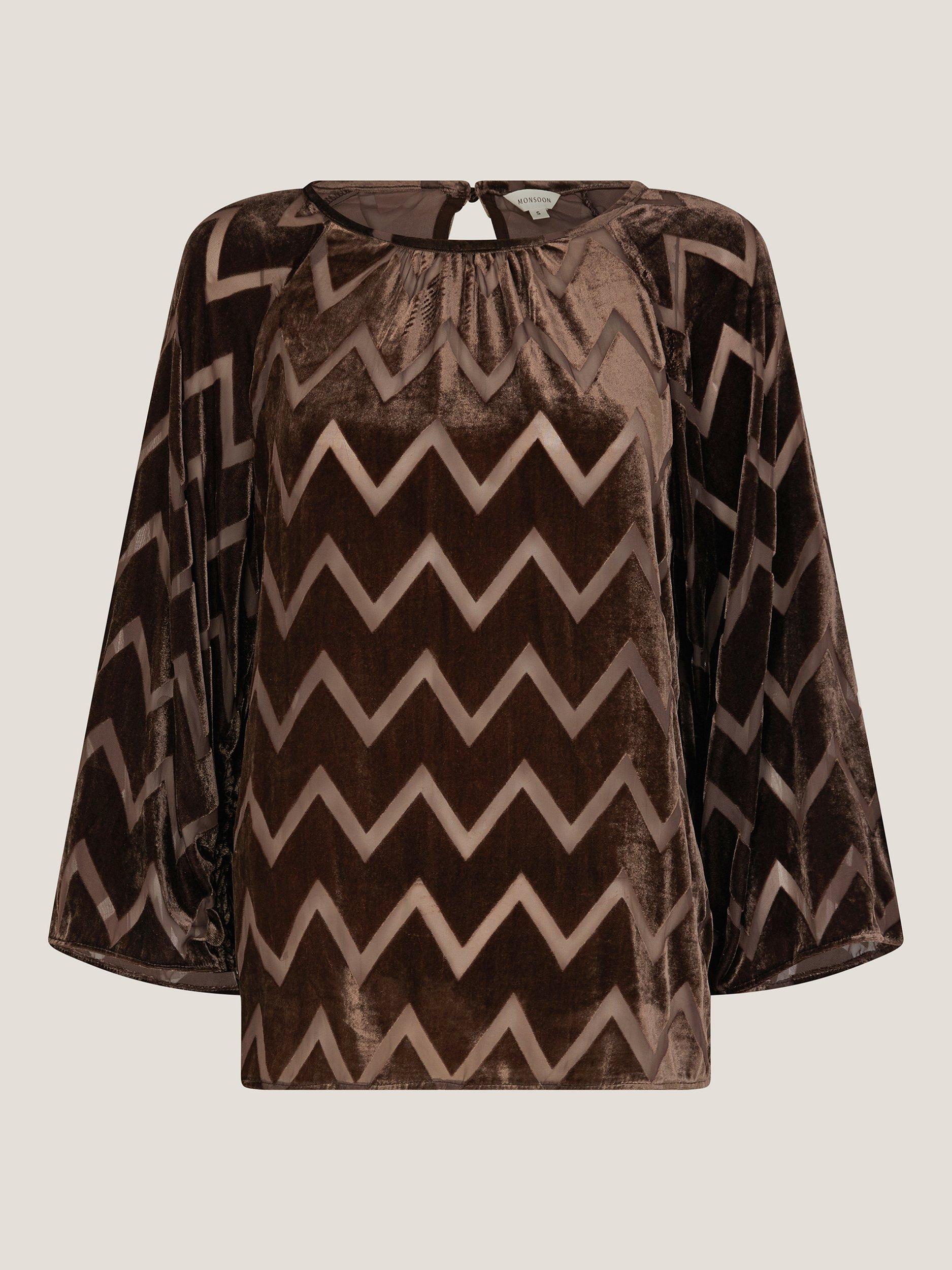 Product image 5 of 5, which shows Monsoon Keisha Geometric Top, Chocolate, S
