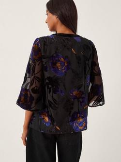 Monsoon Giselle Floral Velvet Top, Midnight - view 2, Midnight