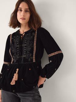 Monsoon Noni Embellished Velvet Top, Black, Black