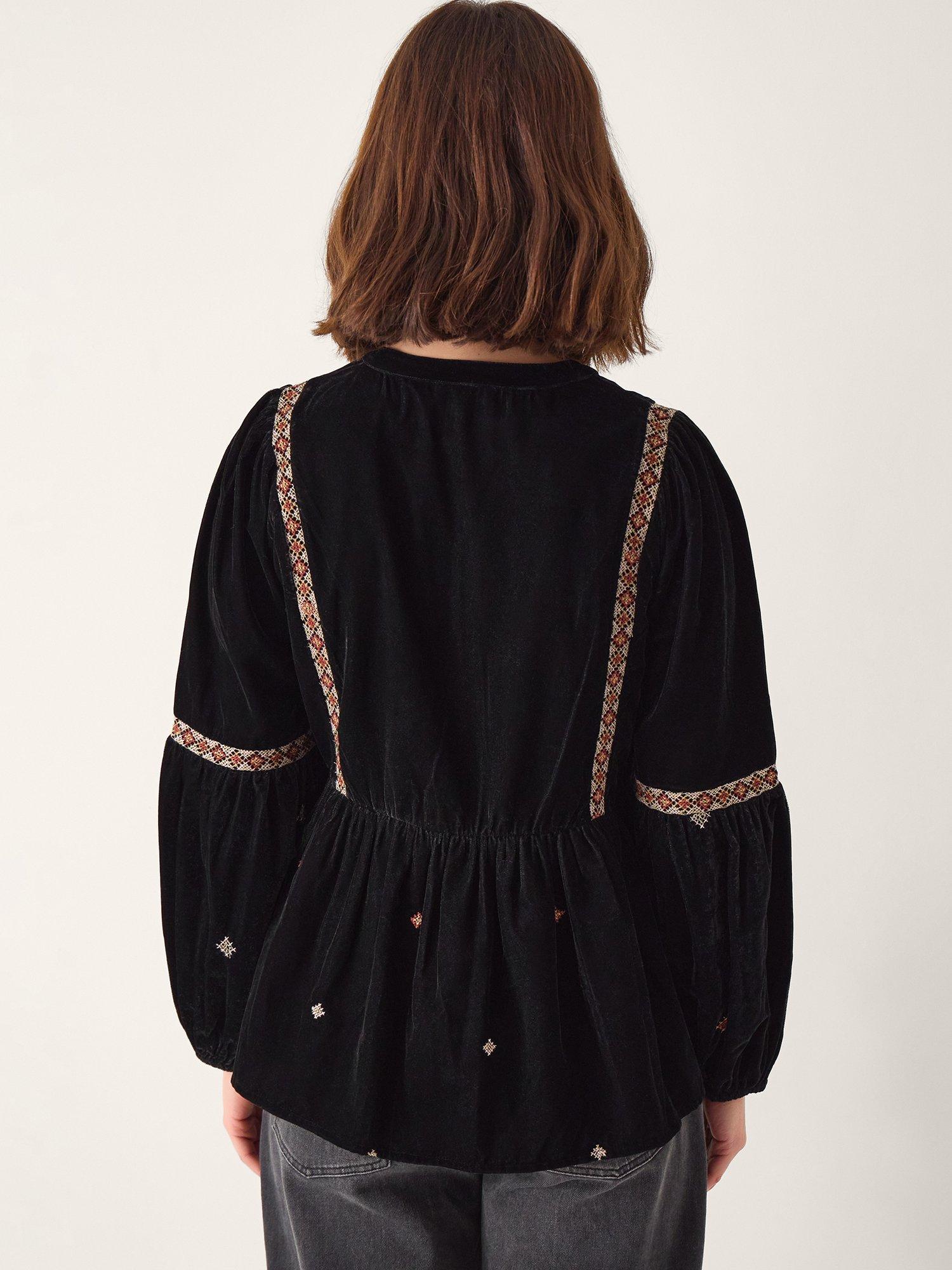 Product image 2 of 4, which shows Monsoon Noni Embellished Velvet Top, Black, M