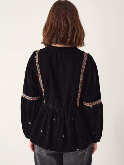 Monsoon Noni Embellished Velvet Top, Black - view 2, Black
