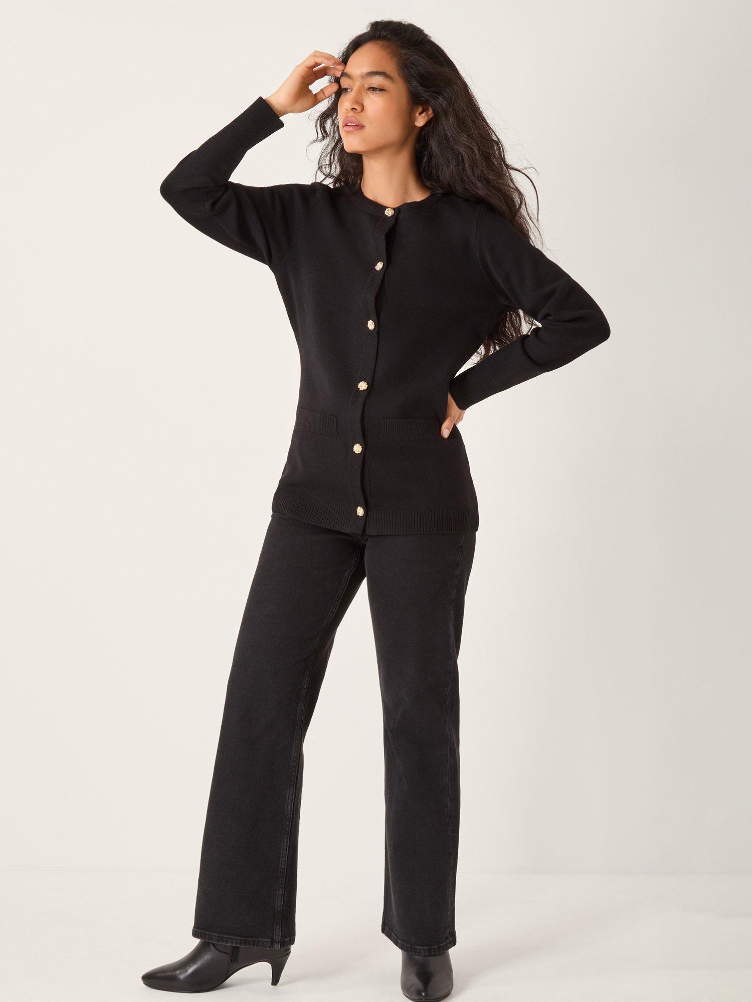 Product image 3 of 5, which shows Monsoon Coleen Crew Neck Cardigan, Black, M