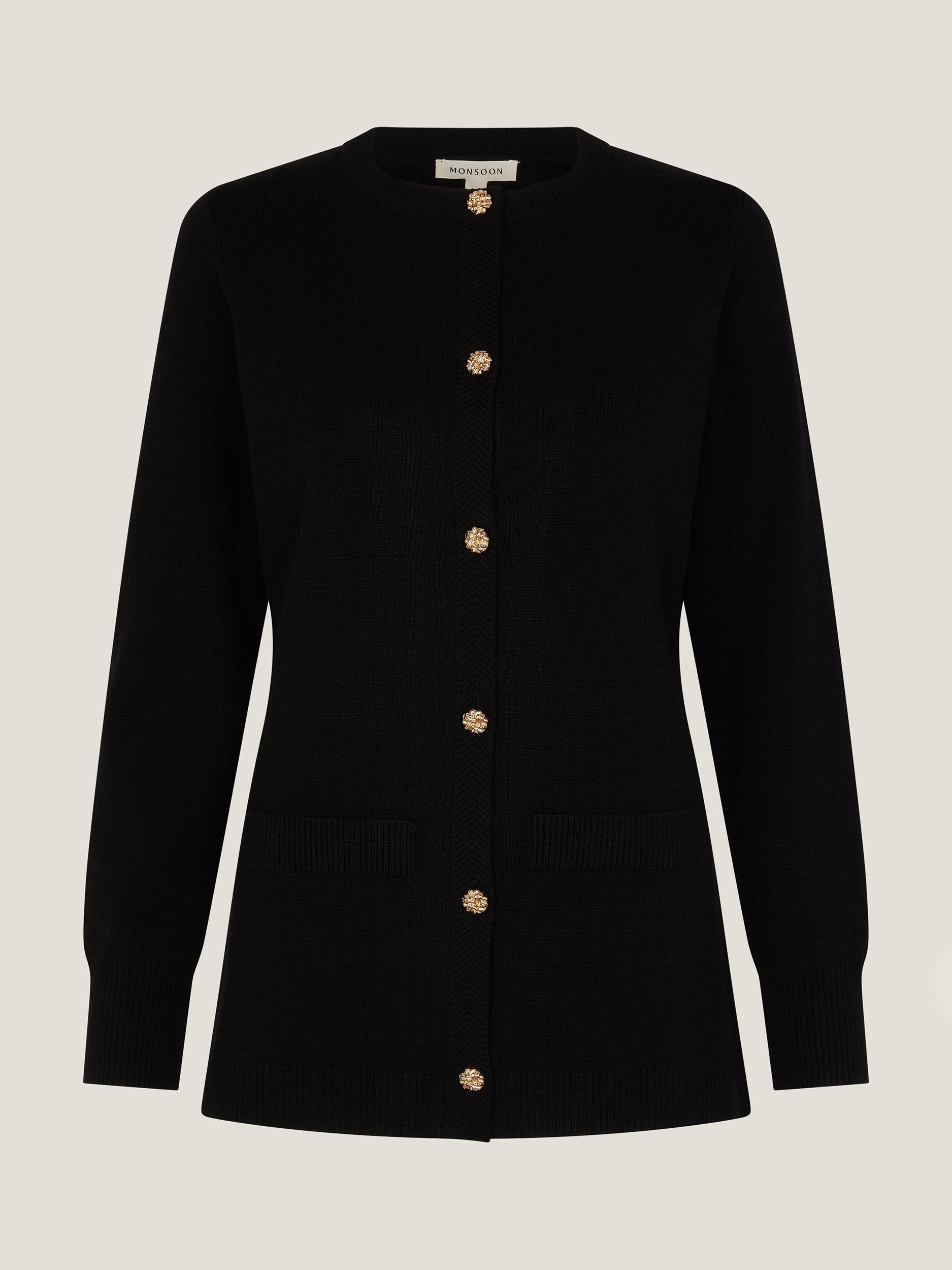 Product image 5 of 5, which shows Monsoon Coleen Crew Neck Cardigan, Black, M