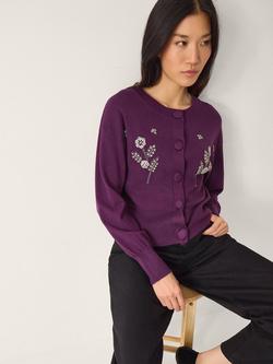 Monsoon Ember Embellished Cardigan, Aubergine, Aubergine