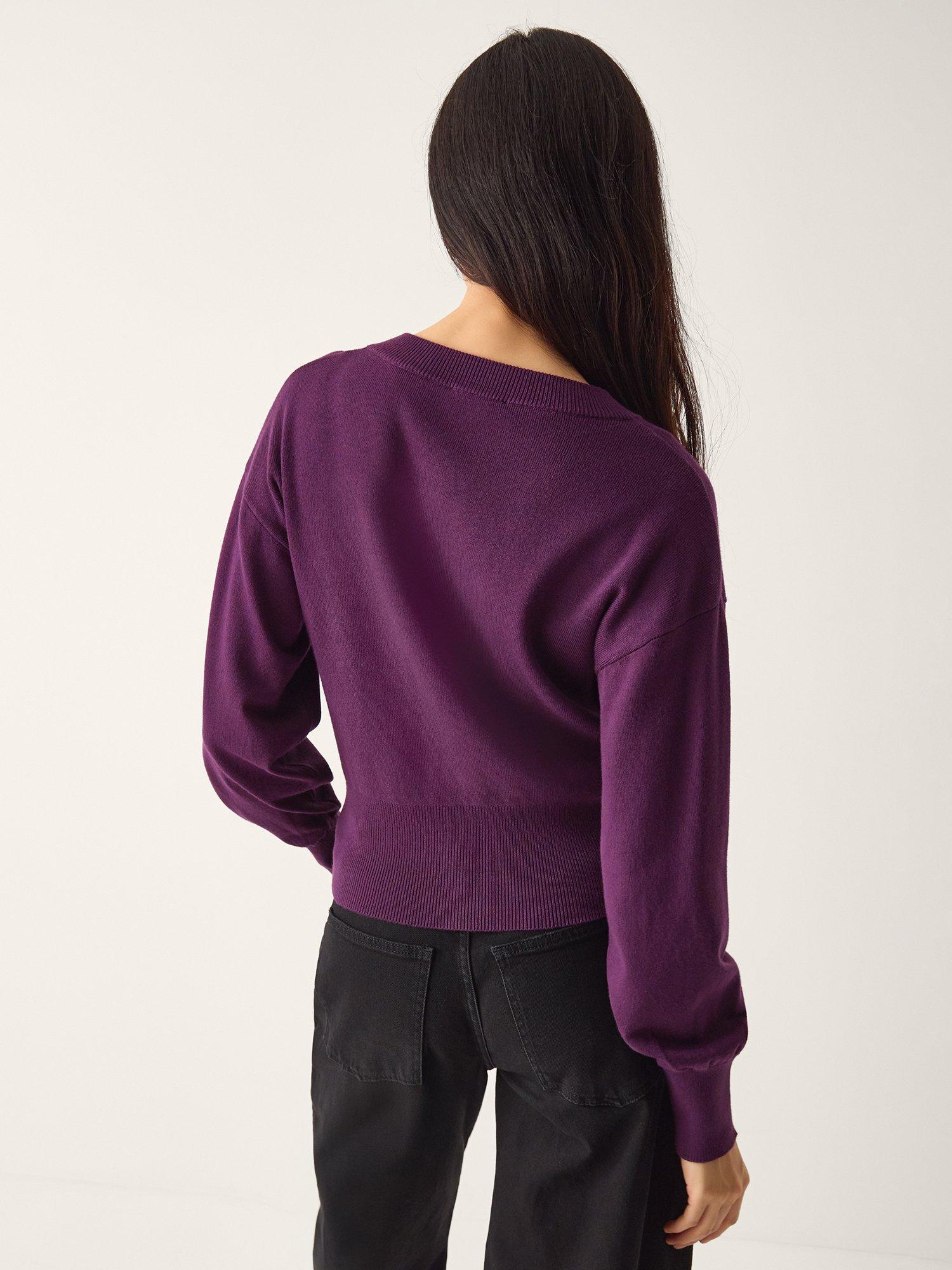 Product image 2 of 4, which shows Monsoon Ember Embellished Cardigan, Aubergine, S