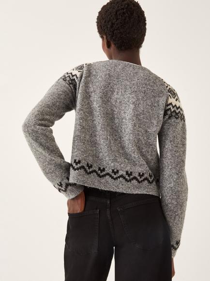Monsoon Fina Embellished Fair Isle Cardigan, Grey - view 2, Grey