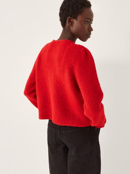 Monsoon Fessa Brooch Cardigan, Red - view 2, Red