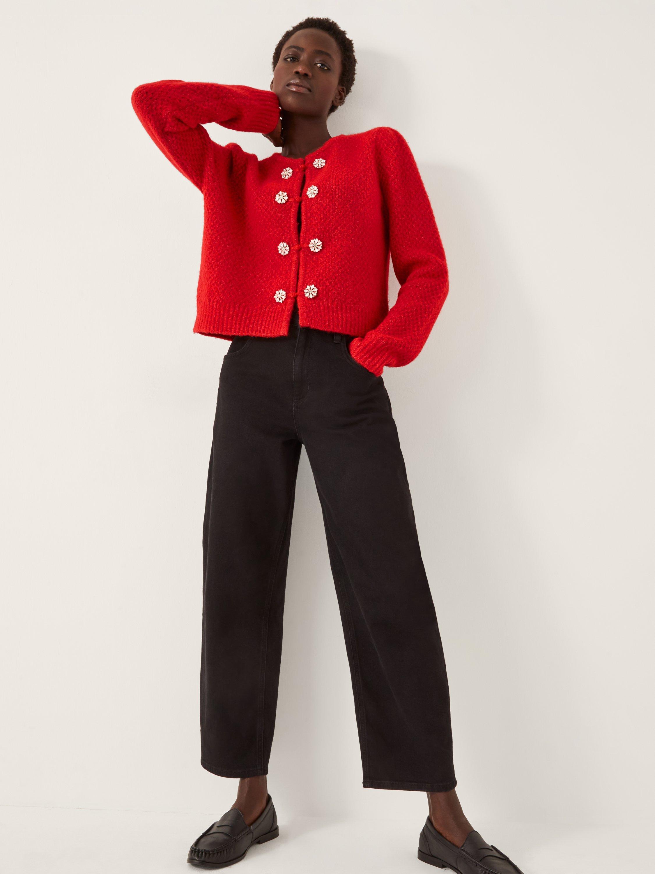 Product image 3 of 5, which shows Monsoon Fessa Brooch Cardigan, Red, S