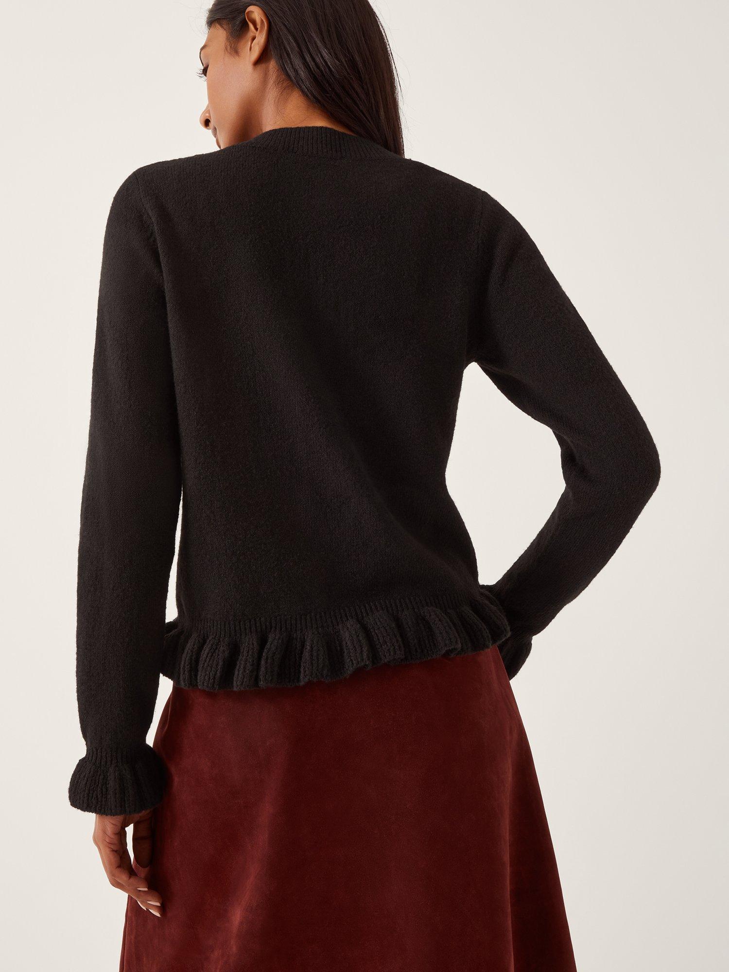 Product image 2 of 5, which shows Monsoon Rina Ruffle Cardigan, Black, S