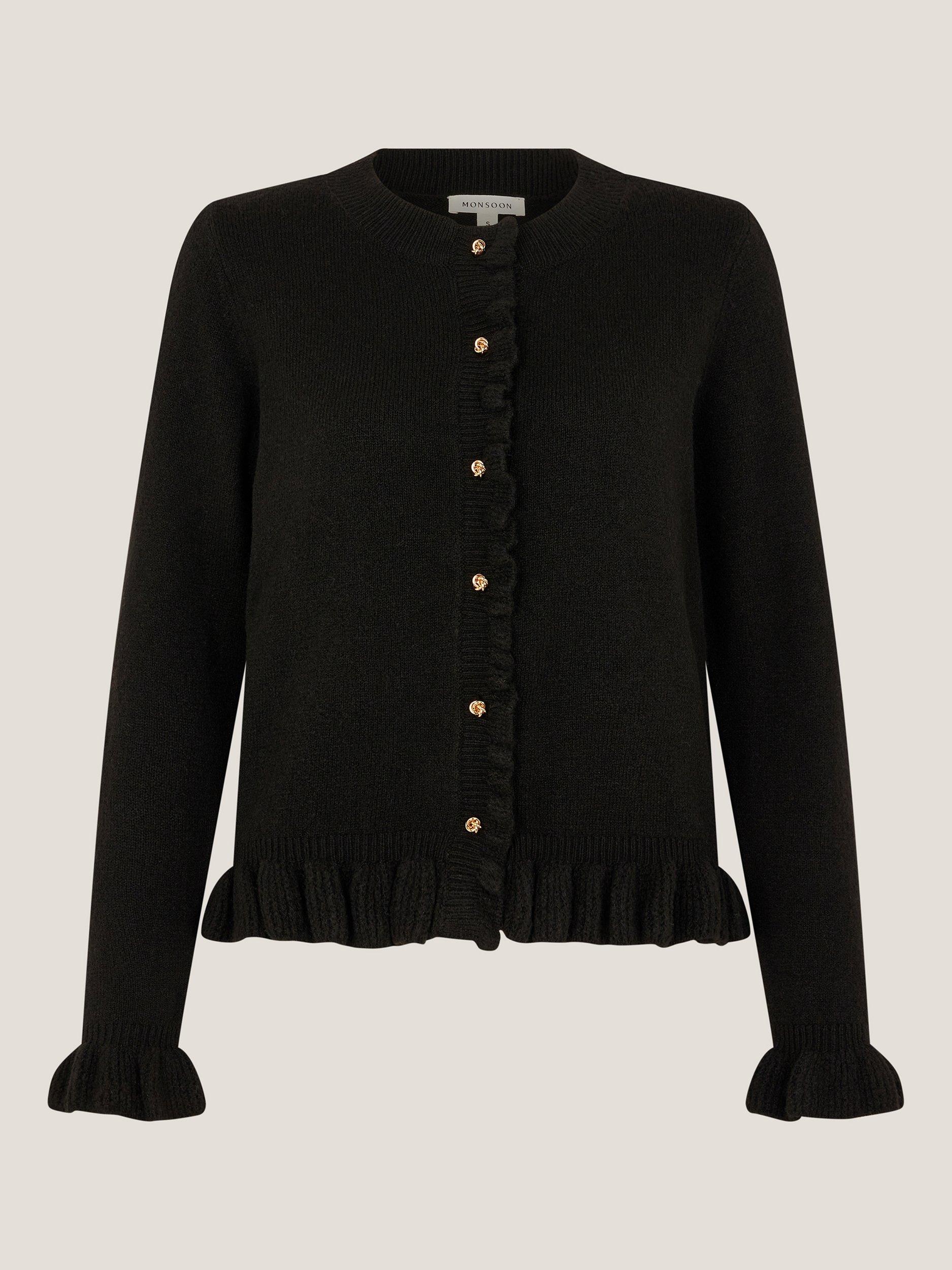 Product image 5 of 5, which shows Monsoon Rina Ruffle Cardigan, Black, S