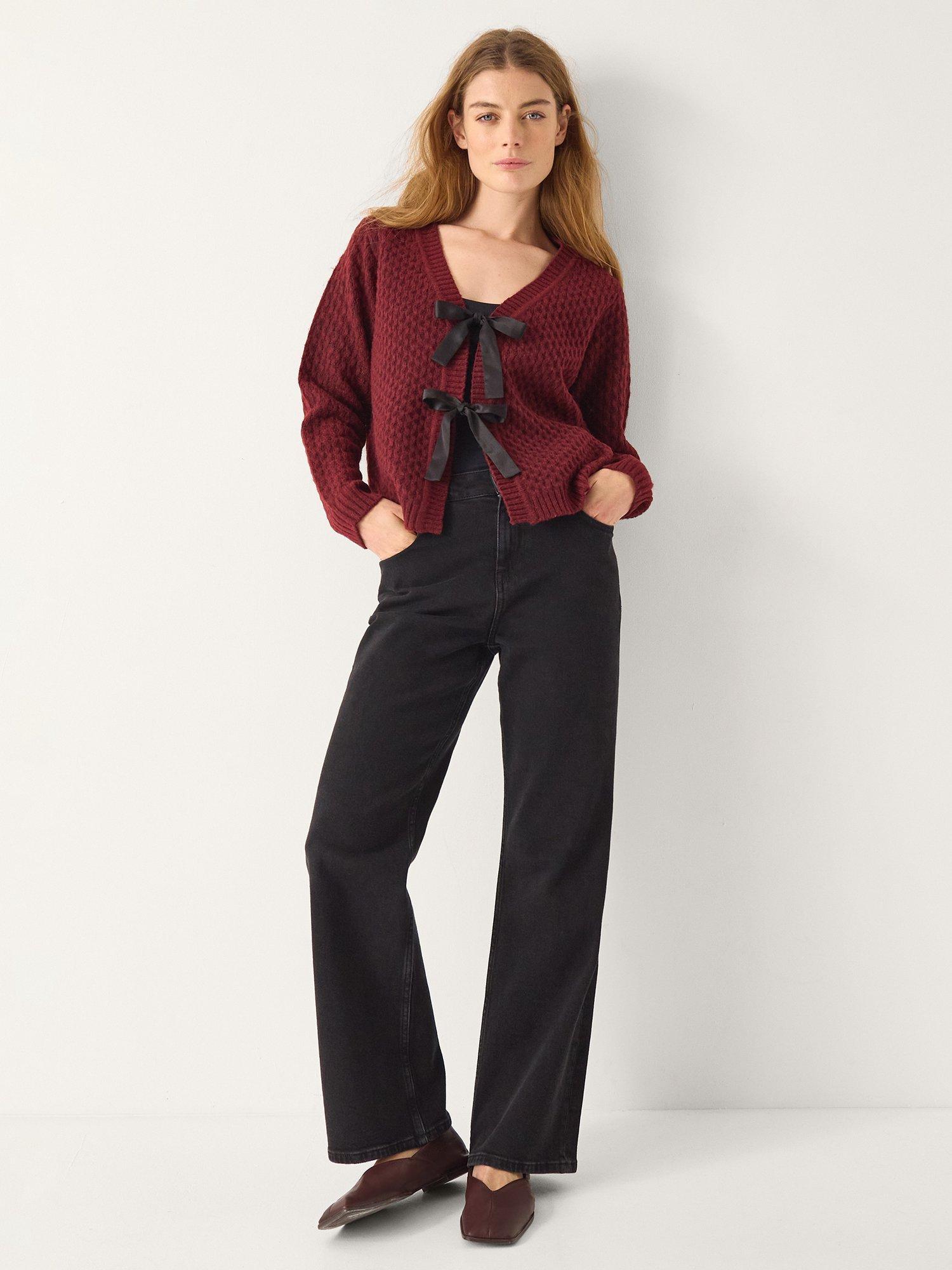 Product image 3 of 4, which shows Monsoon Tina Tie Cardigan, Berry, M