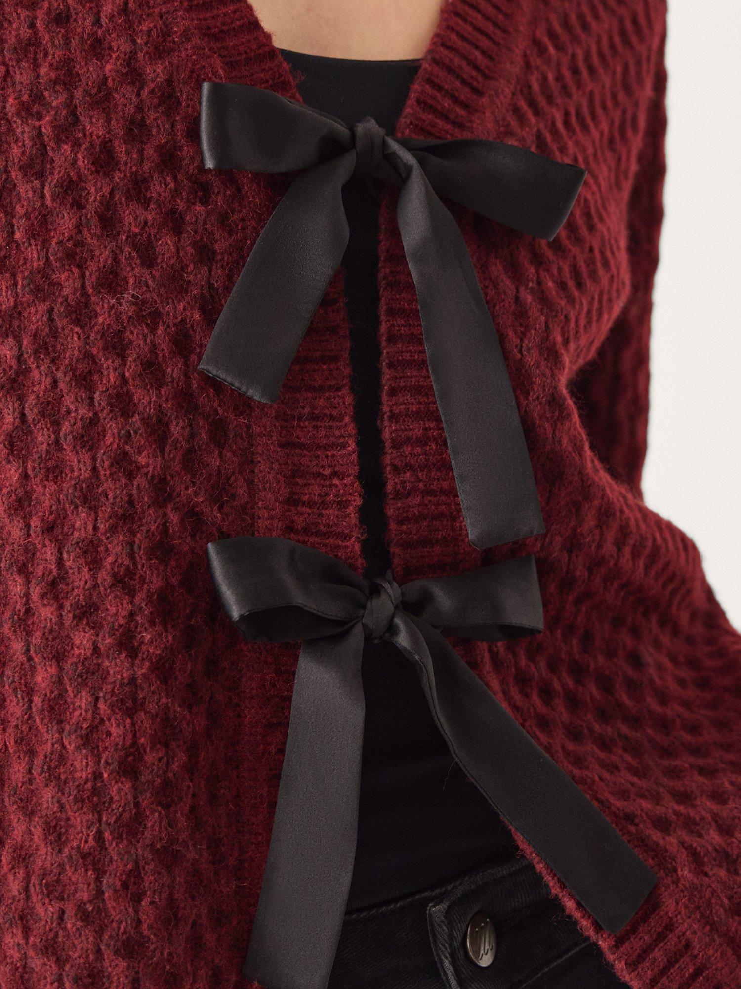 Product image 4 of 4, which shows Monsoon Tina Tie Cardigan, Berry, M