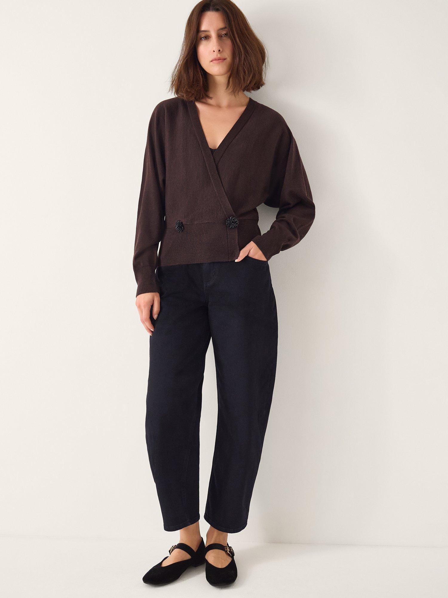 Product image 3 of 4, which shows Monsoon Thea Trim Cardigan, Chocolate, S