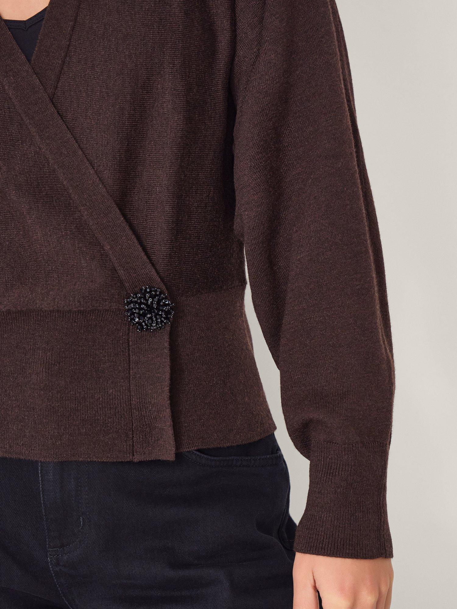 Product image 4 of 4, which shows Monsoon Thea Trim Cardigan, Chocolate, S