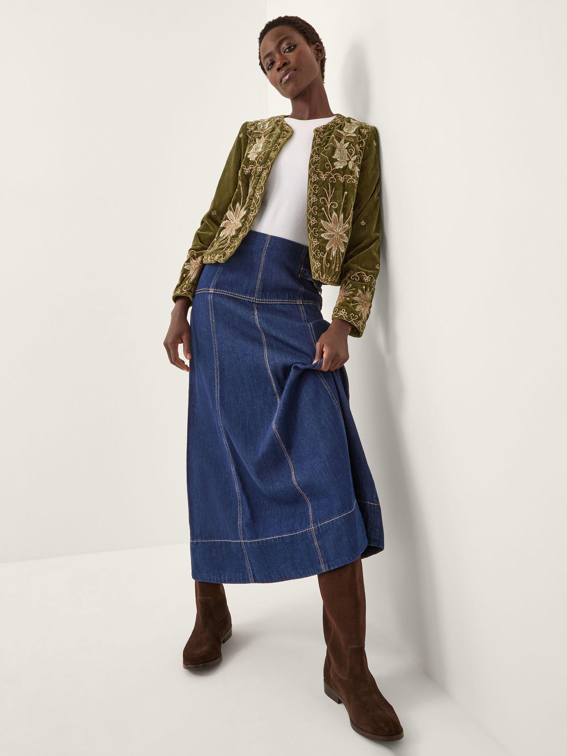 Product image 3 of 5, which shows Monsoon Magda Floral Velvet Jacket, Khaki, S