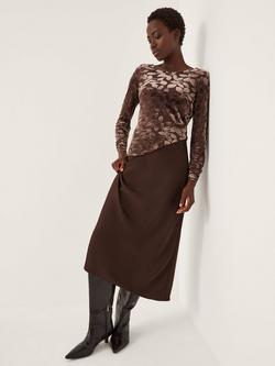 Monsoon Delia Devore Mix Midi Dress, Chocolate, Chocolate
