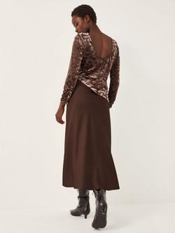 Monsoon Delia Devore Mix Midi Dress, Chocolate - view 2, Chocolate