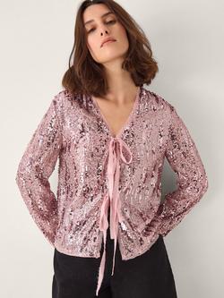 Monsoon Tabi Tie Sequin Jacket, Pink, Pink
