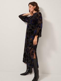 Monsoon Giselle Floral Velvet Dress, Midnight, Midnight