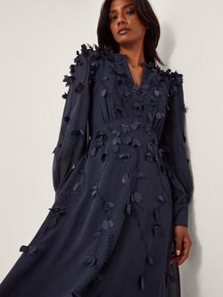 Monsoon Gwen Textured Midi Dress, Navy, Navy
