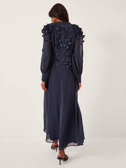 Monsoon Gwen Textured Midi Dress, Navy - view 2, Navy