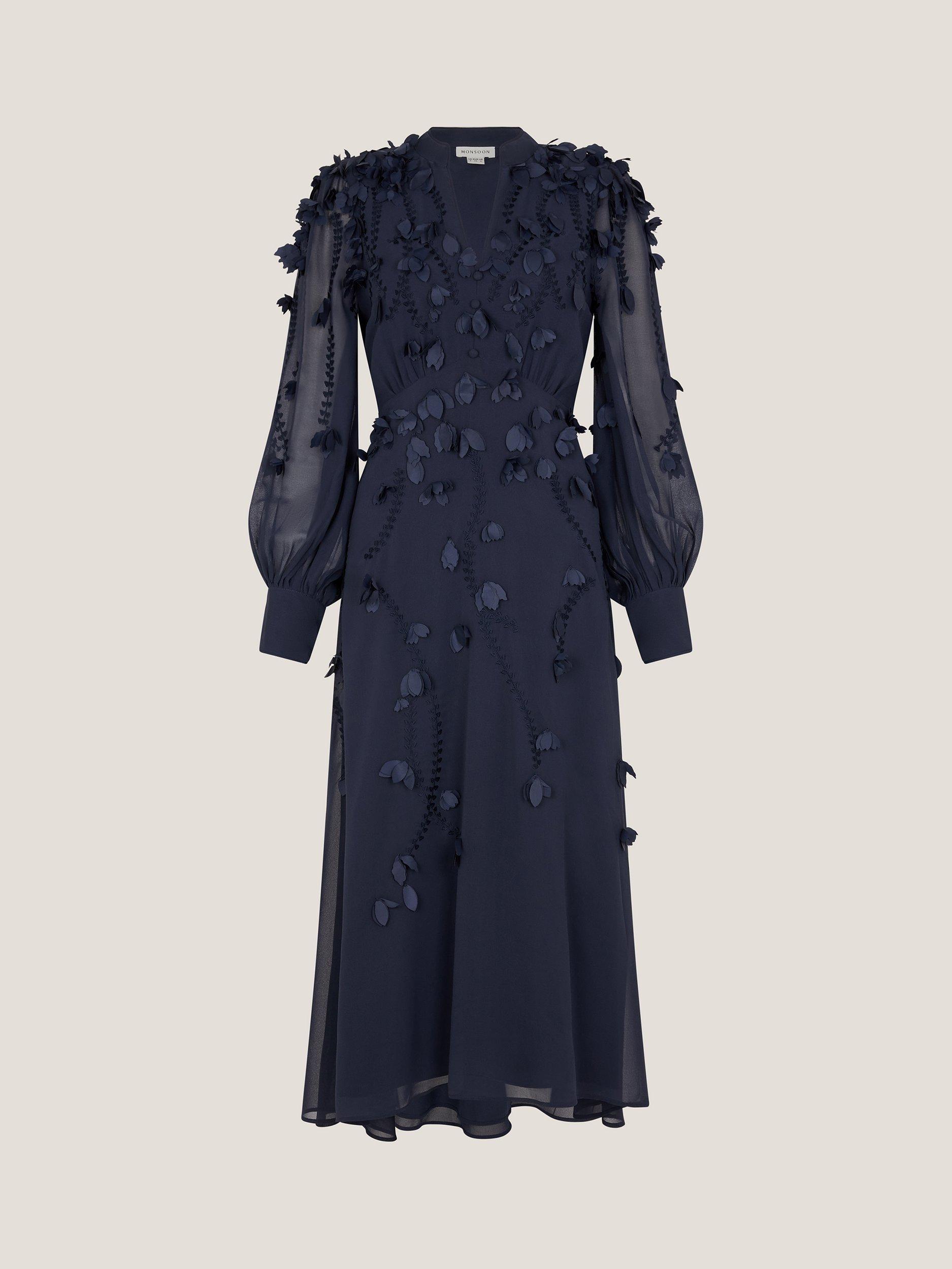 Product image 5 of 5, which shows Monsoon Gwen Textured Midi Dress, Navy, 8