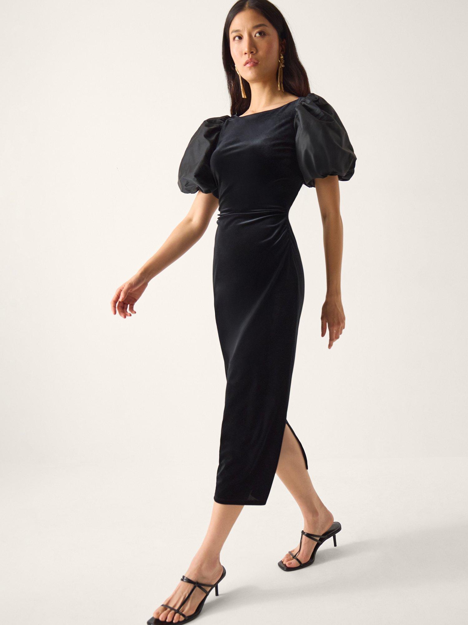 Product image 1 of 5, which shows Monsoon Sadie Velvet Shift Dress, Black, 8