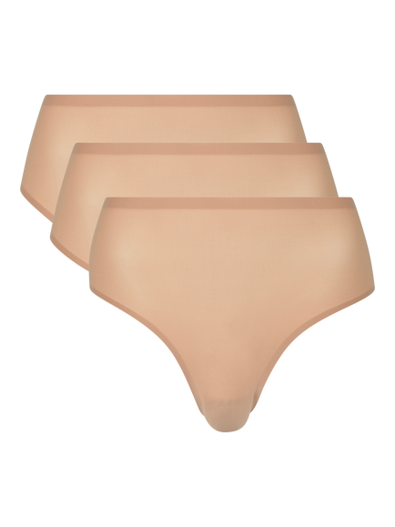 Chantelle Soft Stretch High Leg Knickers, Pack of 3, Nude Sand