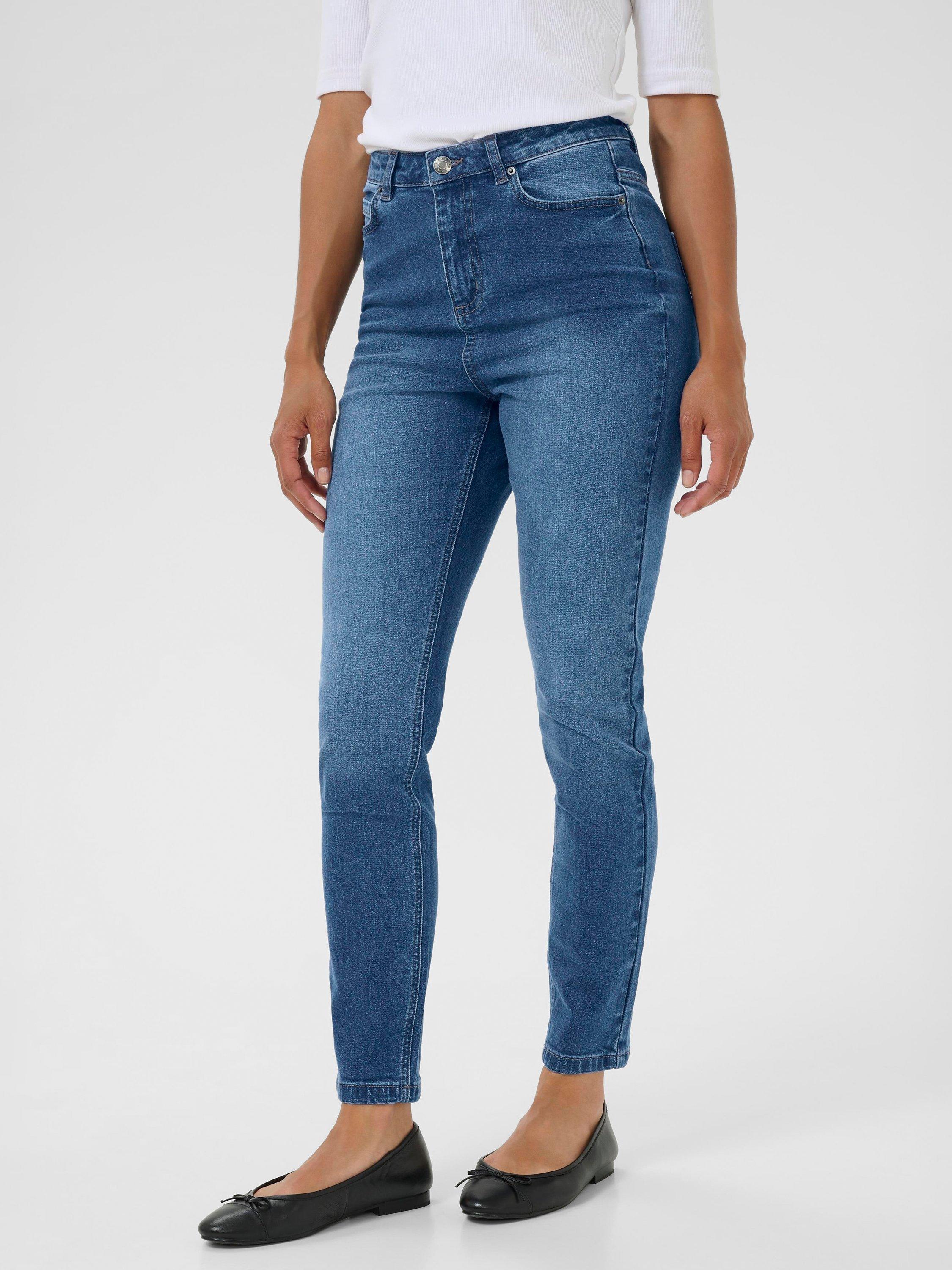 Product image 1 of 6, which shows KAFFE Willow High Waisted Slim Fit Jeans, Medium Blue, 25R