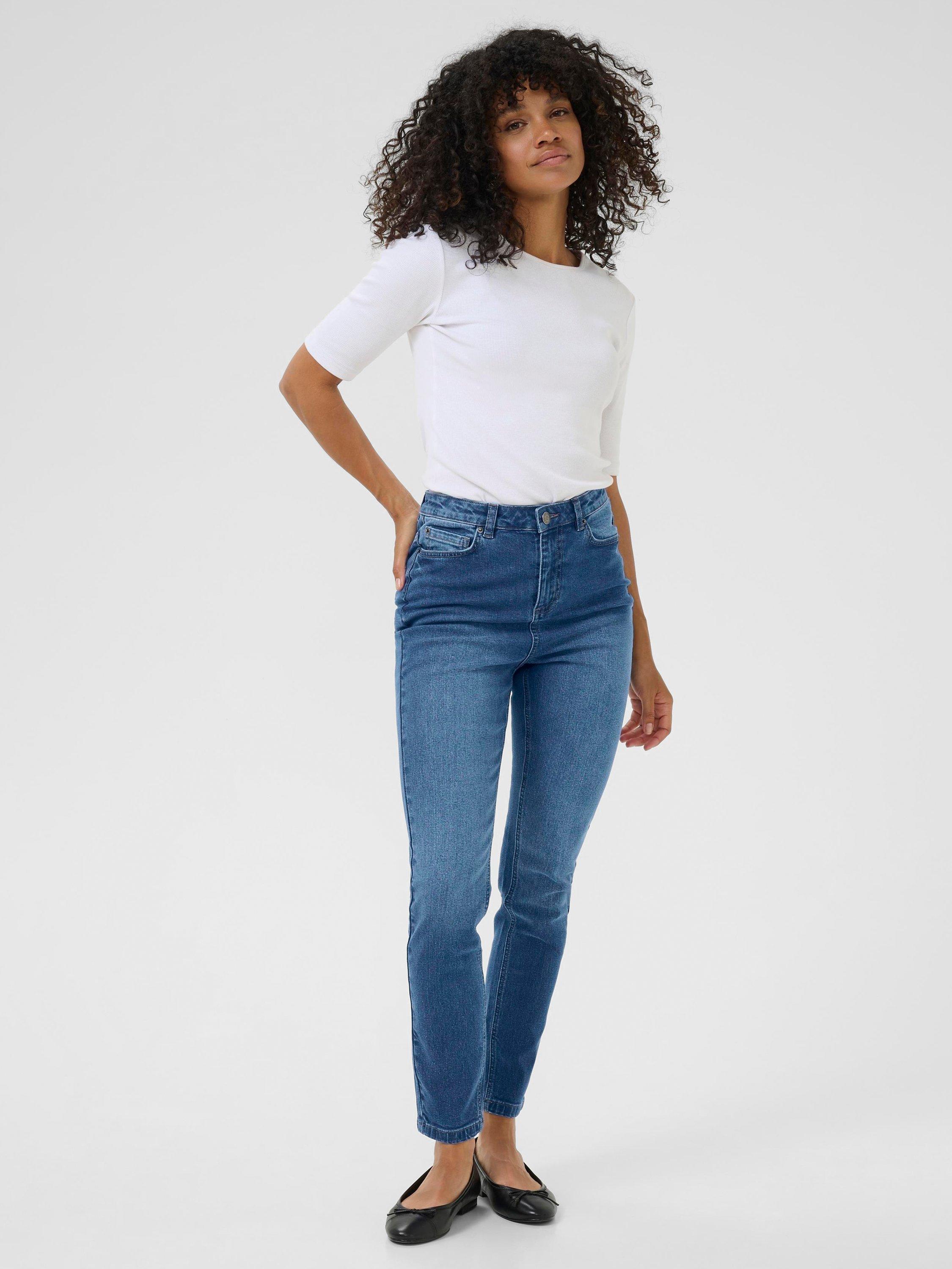 Product image 3 of 6, which shows KAFFE Willow High Waisted Slim Fit Jeans, Medium Blue, 25R