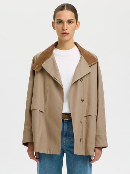 Selected Kylie Oversized Cotton Seasonal Workwear Jacket, Weathered Teak, Weathered Teak