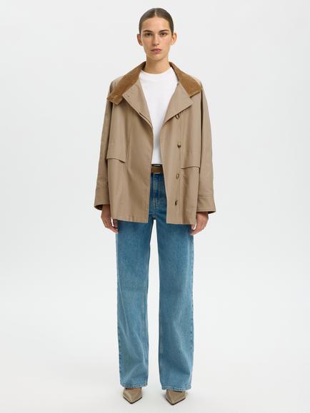 Selected Kylie Oversized Cotton Seasonal Workwear Jacket, Weathered Teak - view 2, Weathered Teak