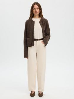 Selected Sia Long Sleeve Wool Mix Knitted Short Cardigan, Chocolate Chip, Chocolate Chip