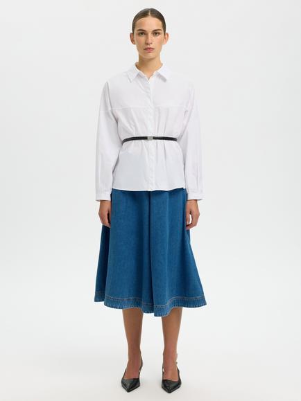 Selected Delia Long Sleeve Cotton Pleated Shirt, Bright White, Bright White