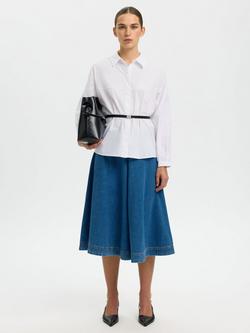 Selected Delia Long Sleeve Cotton Pleated Shirt, Bright White - view 2, Bright White