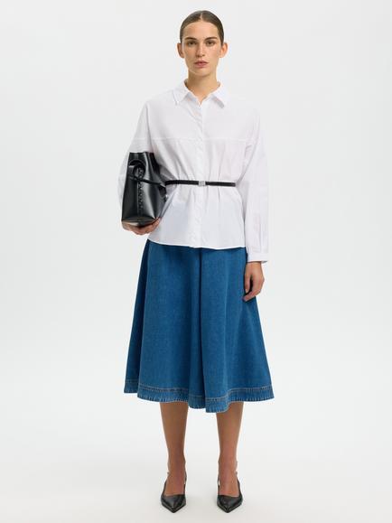Selected Delia Long Sleeve Cotton Pleated Shirt, Bright White - view 2, Bright White