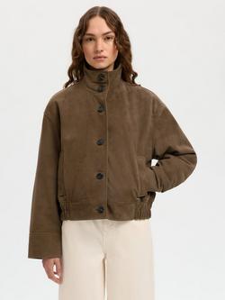 Selected Aiden High Collar Suede Jacket, Chocolate Chip, Chocolate Chip