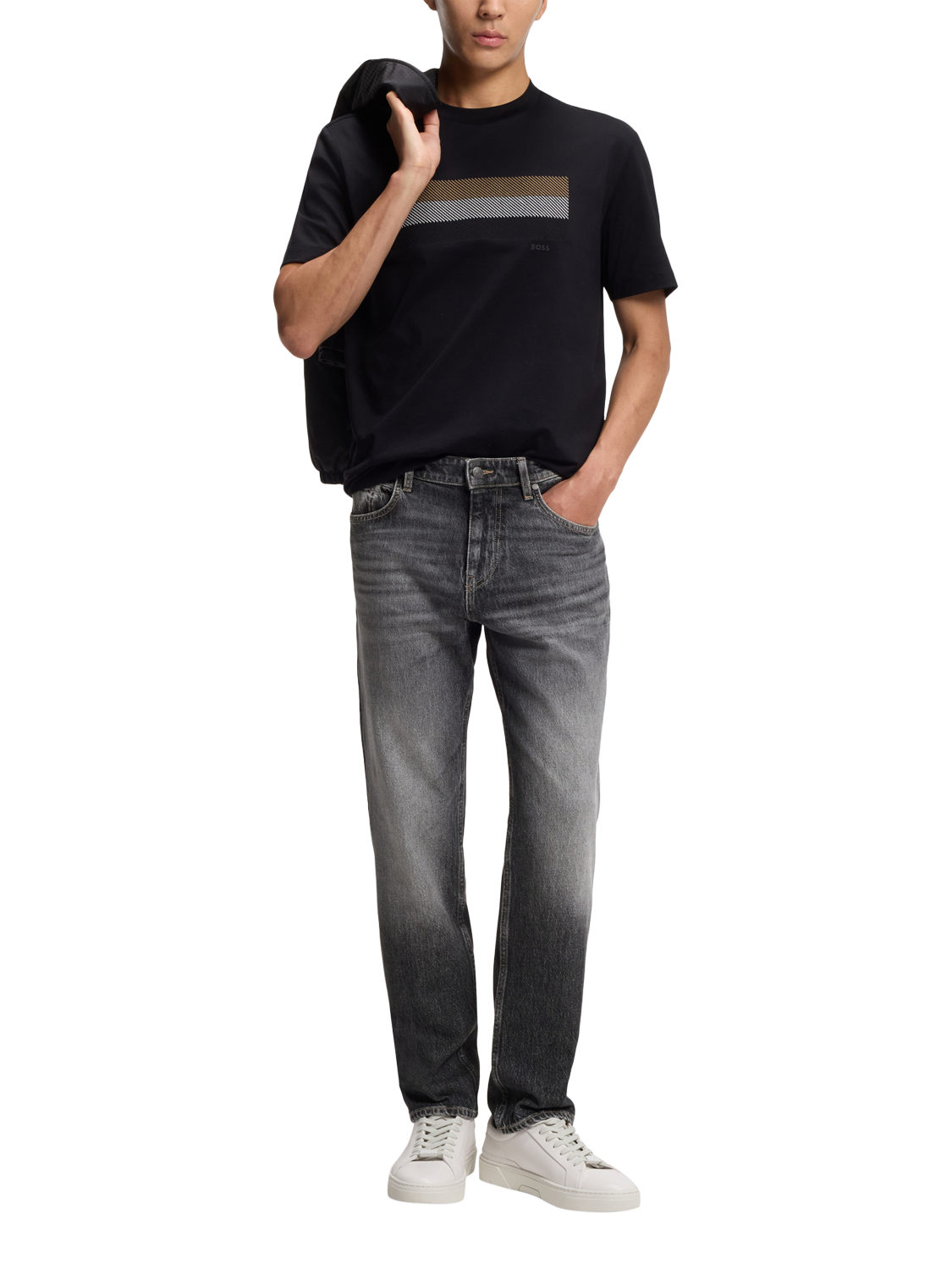 Product image 3 of 6, which shows BOSS Maine Tapered Jeans, Black, 32R