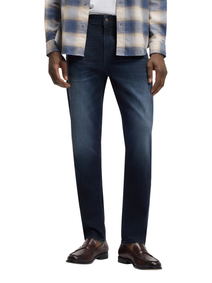 BOSS Maine Tapered Leg Stretch Denim Jeans, Dark Blue, Dark Blue