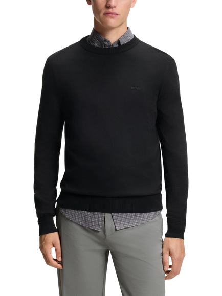 BOSS Cotton Rich French Shoulder Crew Neck Knit Jumper, Black